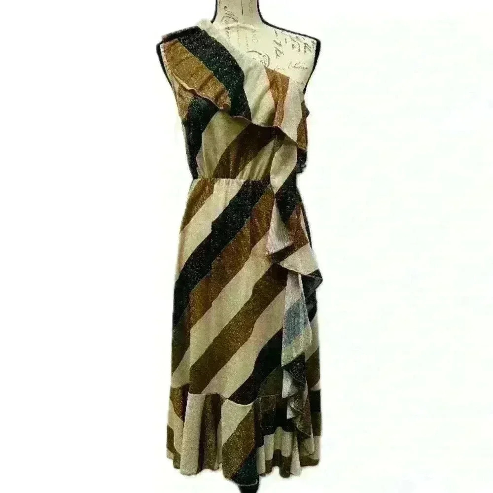 Lumina shimmering off the shoulder midi dress for women size 6